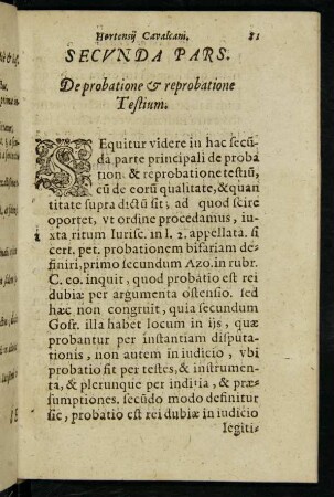 Secunda Pars. De probatione et reprobatione Testium.