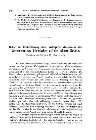 Über die Herbeiführung einer richtigen Aussprache des Lateinischen und Griechischen auf den höheren Schulen