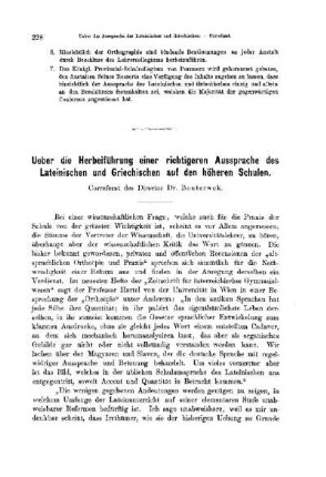 Über die Herbeiführung einer richtigen Aussprache des Lateinischen und Griechischen auf den höheren Schulen