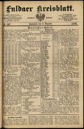 Erste Ausgabe vom Samstag, den 11. Dezember 1886.