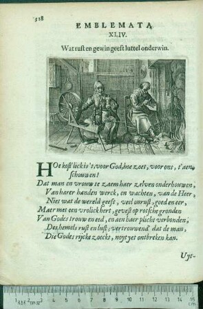 Emblemata XLIV. Wat ruft en gewin geeft luttel onderwin.