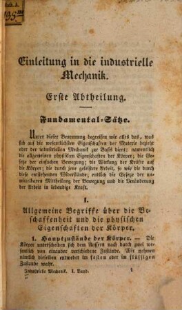 Industrielle Mechanik, 1. Fundamentalsätze. Statik und Dynamik