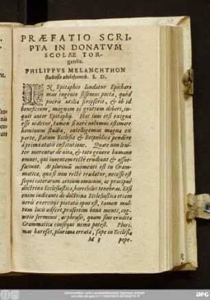Praefatio Scripta In Donatum Scolae Torgensis. Philippus Melanchthon studiosis adolescentib. S. D.
