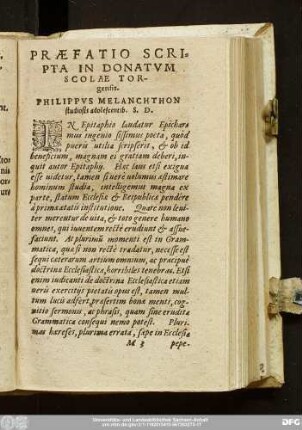 Praefatio Scripta In Donatum Scolae Torgensis. Philippus Melanchthon studiosis adolescentib. S. D.