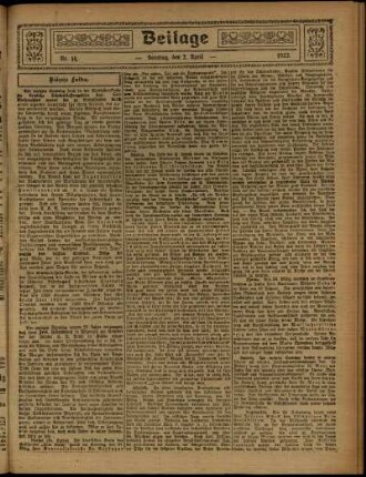 Zweite Ausgabe vom Sonntag, den 02. April 1922.