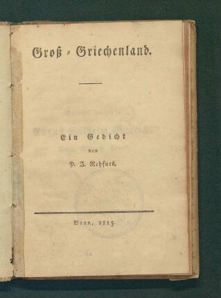 Groß-Griechenland : ein Gedicht