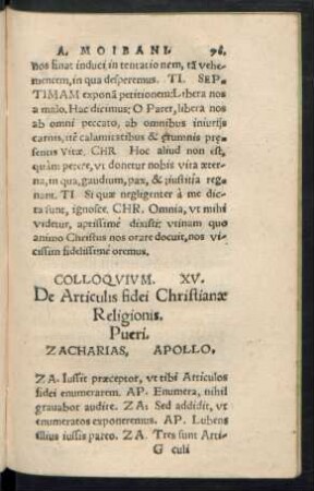 Colloquium. XV. De Articulis fidei Christianae Religionis.