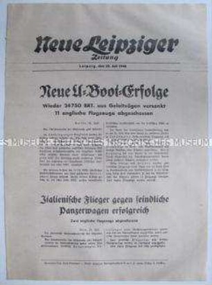 Extrablatt der "Neuen Leipziger Zeitung" u.a. zum U-Boot-Krieg gegen Großbritannien