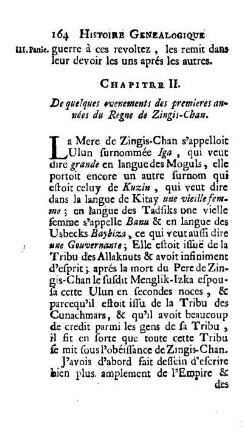 Chapitre II. De quelques evenements des premieres années du Regne des Zingis-Chan