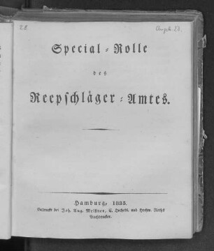 Special-Rolle des Reepschläger-Amtes