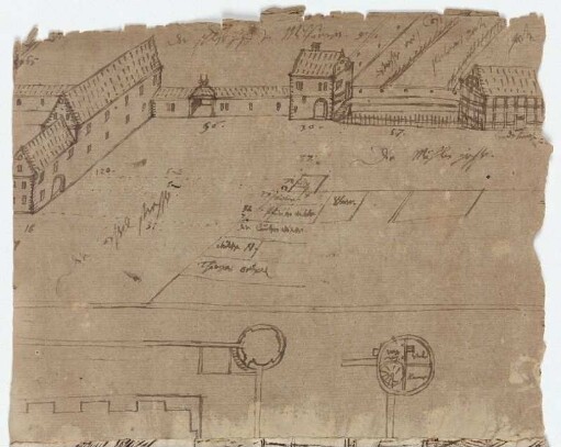 Melsungen, Kasseler Gasse und Kasseler Tor, dazu zwei Details des Schloßturms