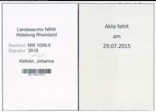 Entnazifizierung Johanna Kehren , geb. 19.04.1916 (Waescherin)