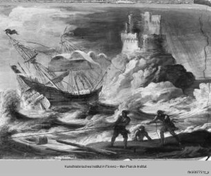Die Apotheose des Hauses Meli Lupi und mythologische Szenen : Seestück mit Schiff in Not