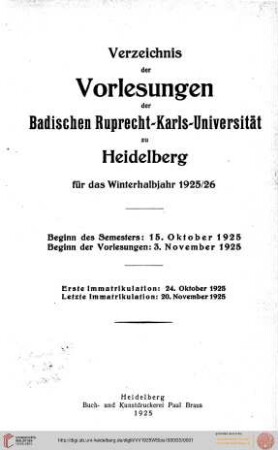 Wintersemester 1925/1926