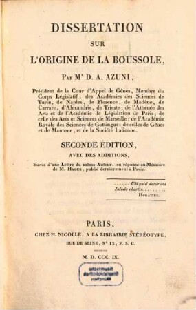 Dissertation sur l'origine de la boussole