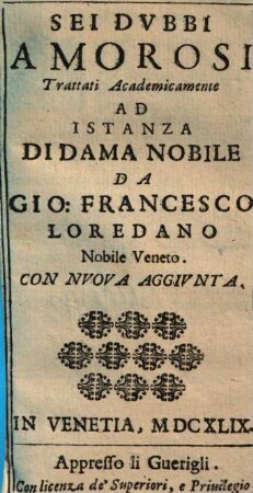 Sei dubbi amorosi : trattati academicamente