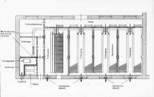 Schemazeichnung: Tierproduktionsverfahren, Mastschwein, Betriebsgebäude, Grundriss