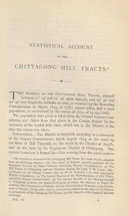 Statistical account of the Chittagong Hill Tracts