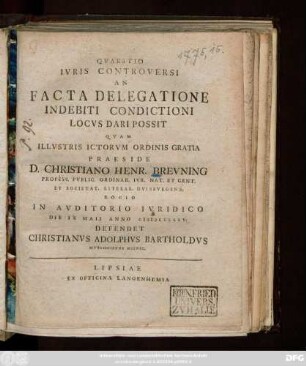 Qvaestio Ivris Controversi An Facta Delegatione Indebiti Condictioni Locvs Dari Possit