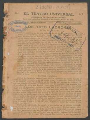 1921000200: Los tres ladrones : comedia en 3 actos