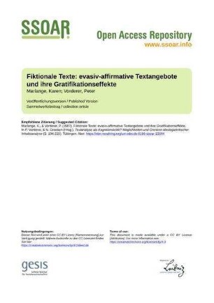 Fiktionale Texte: evasiv-affirmative Textangebote und ihre Gratifikationseffekte