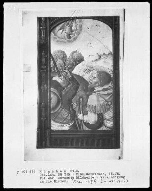 Flämisches Gebetbuch — Verkündigung an die Hirten, Folio 46verso