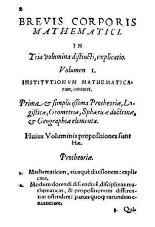 Volumen I. Institvtionvm Mathematicarum, continet.