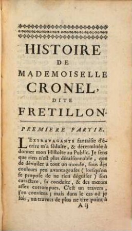 Histoire De Mademoiselle Cronel Dite Fretillon, 1