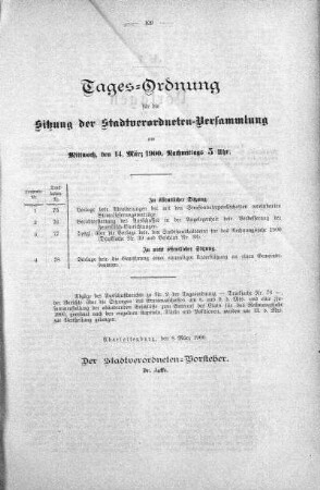 Tages-Ordnung, 14. März 1900