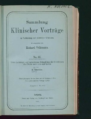 Ueber Aetiologie und intrauterine Behandlung der Deviationen des Uterus nach vorn und hinten