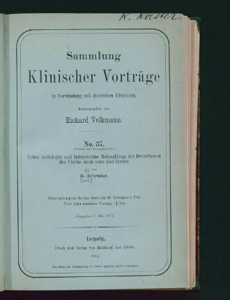 Ueber Aetiologie und intrauterine Behandlung der Deviationen des Uterus nach vorn und hinten