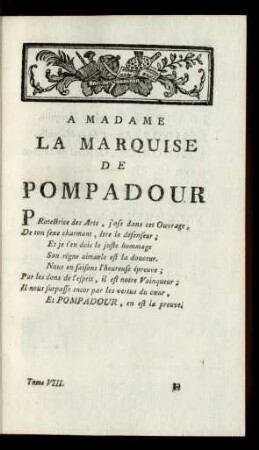 A Madame la Marquise de Pompadour