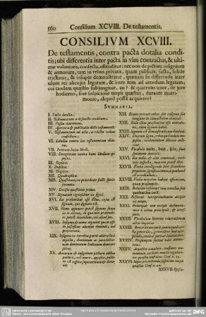 Consilium XCVIII. De testamentis, contra pacta dotalia conditis; [...]