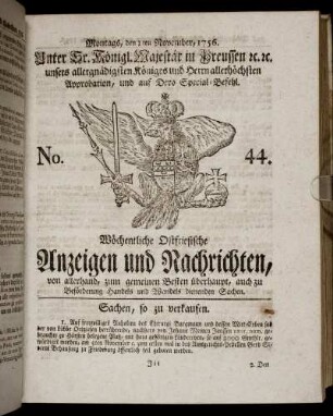 No. 44. Montags, den 1ten November, 1756.