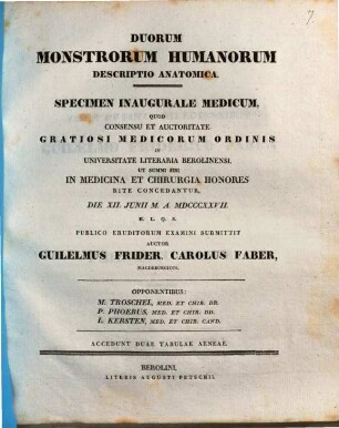 Duorum monstrorum humanorum descriptio anatomica : specimen inaugurale medicum ; accedunt duae tabulae aeneae