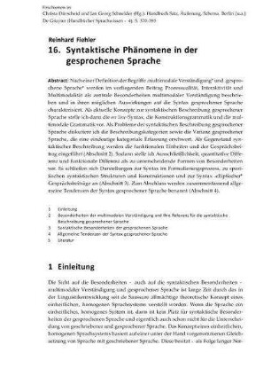 Syntaktische Phänomene in der gesprochenen Sprache