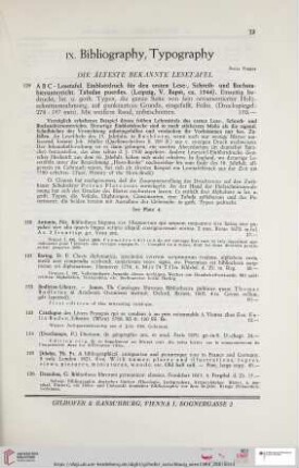 IX. Bibliography, Typography (Nr. 129 - 149)