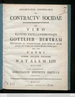 Dissertatio Epistolaris De Contractv Socidae
