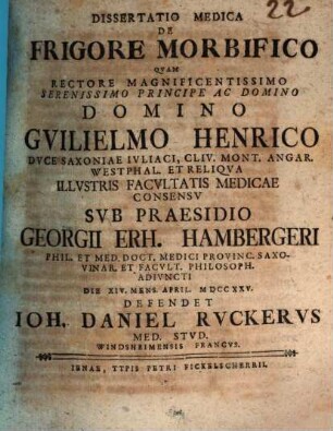 Diss. med. de frigore morbifico