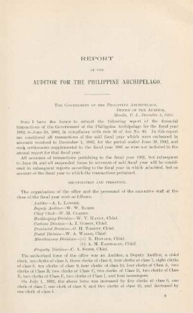 Report of the Auditor for the Philippine Archipelago