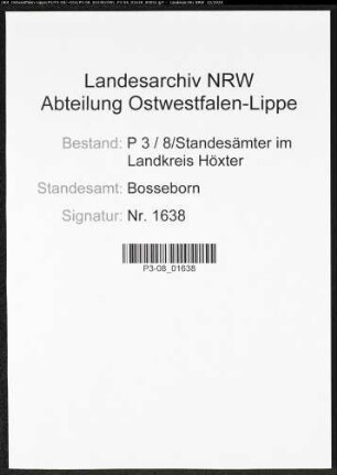 Sterberegister Standesamt Bosseborn
