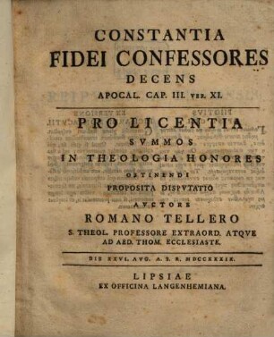 Constantia fidei confessores decens: Apocal. cap. III, 11 : diss. inaug.