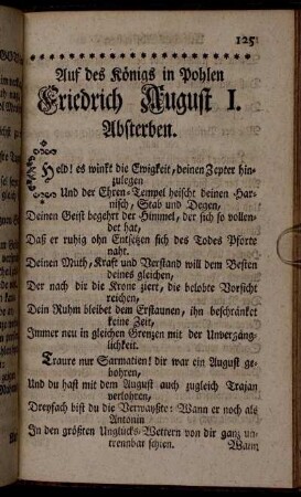 Auf des Königs in Pohlen Friedrich August I. Absterben.
