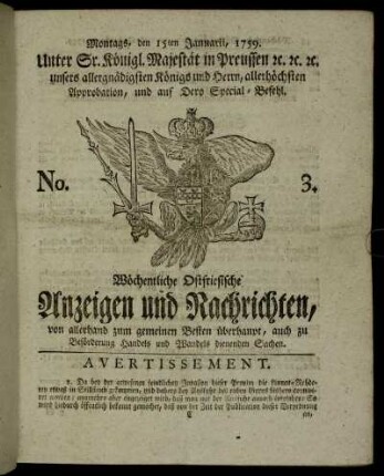 No. 3. Montags, den 15ten Januarii, 1759.
