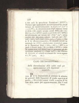 Capo Decimosettimo. Della determinazione delle radici reali per approssimazione nelle Equazioni numeriche.