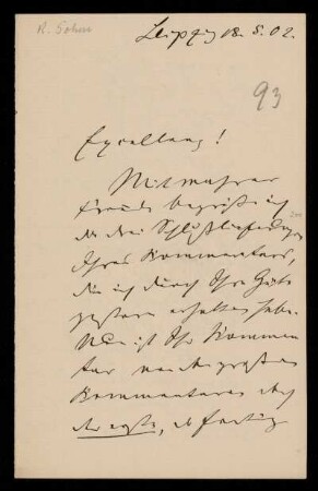 93: Brief von Rudolph Sohm an Gottlieb Planck, Leipzig, 18.5.1902