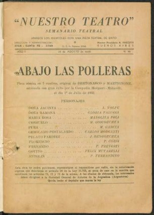 1936003600: Abajo las polleras : pieza cómica en un acto, 3 cuadros
