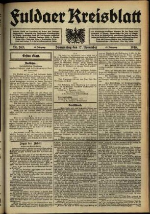 Erste Ausgabe vom Donnerstag, den 17. November 1910.