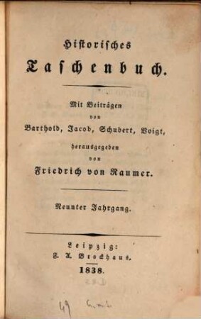 Historisches Taschenbuch. 9. 1838