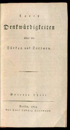 Th. 3: Totts Denkwürdigkeiten über die Türken und Tartarn